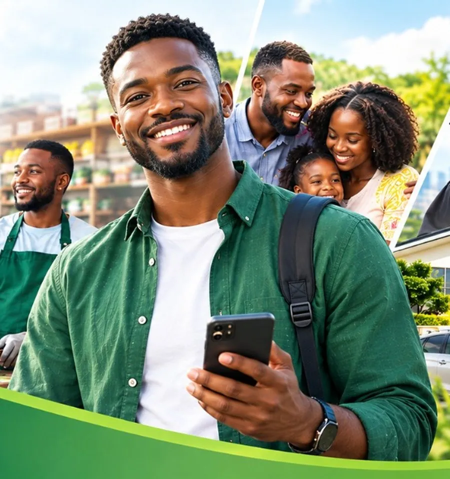 Poster: TAI DT Sacco. Empower your future by saving with us. To transform the lives of our members socially and economically through provision of timely and innovative financial solutions. A smiling member holds his phone, with a shopkeeper, a family, a graduate and a new home and car behind him. Save, grow, together, secure.